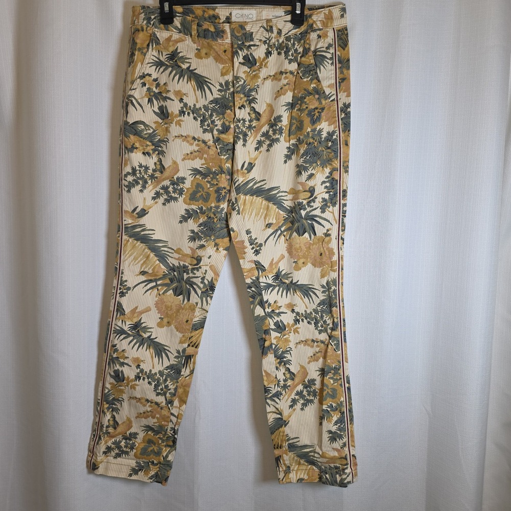 Anthropologie tropical floral chino pants size 32 relaxed fit Birds Of Paradise